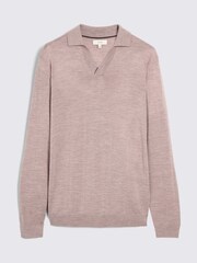 MOSS Pink Merino Blend Long Sleeve Skipper Knit Polo Shirt - Image 4 of 5