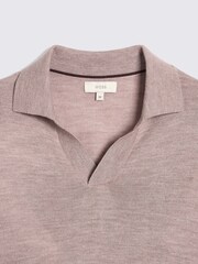 MOSS Pink Merino Blend Long Sleeve Skipper Knit Polo Shirt - Image 5 of 5