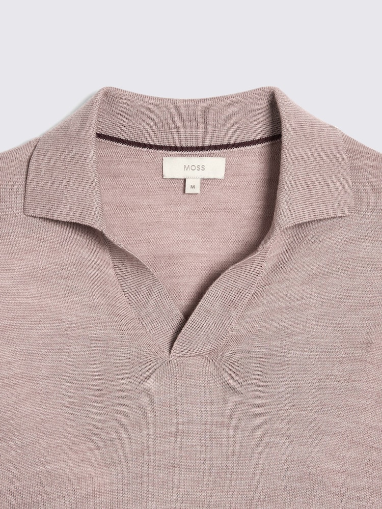 MOSS Pink Merino Blend Long Sleeve Skipper Knit Polo Shirt - Image 5 of 5 MOSS Pink Merino Blend Long Sleeve Skipper Knit Polo Shirt - Image 5 of 5