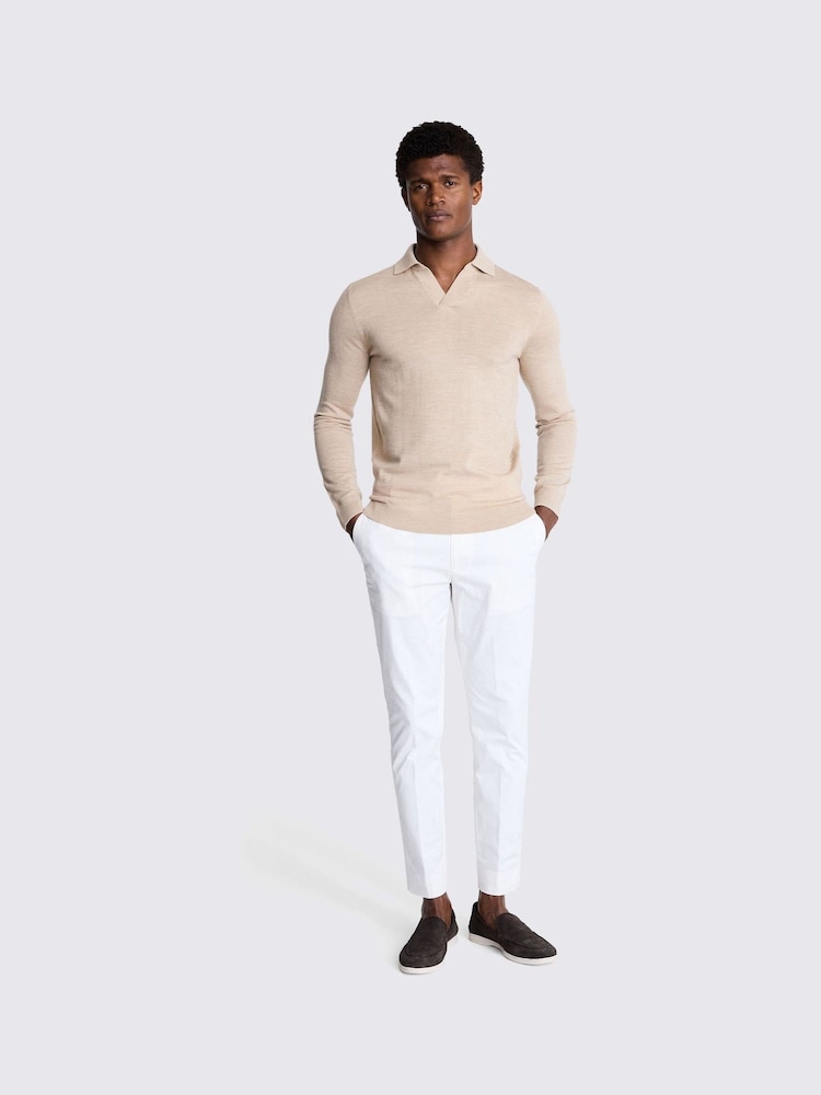 MOSS Brown Merino Blend Long Sleeve Skipper Knit Polo Shirt - Image 2 of 3