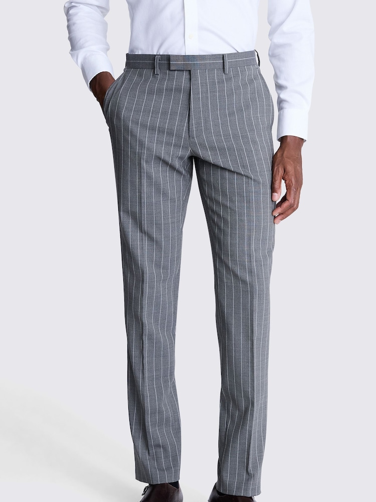 MOSS Grey Tailored Fit Performance Stripe Trousers - Image 1 of 3