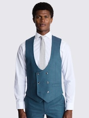 MOSS Blue Tailored Fit Teal Flannel Waistcoat - Image 1 of 3