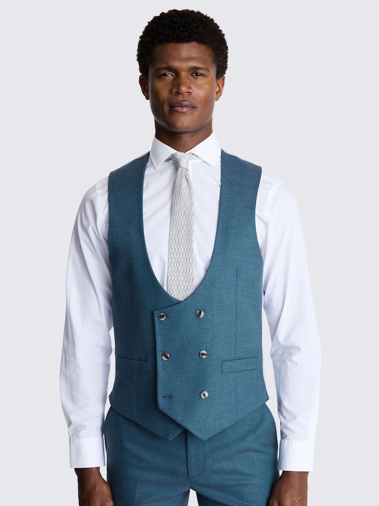 MOSS Blue Tailored Fit Teal Flannel Waistcoat - Image 1 of 3 MOSS Blue Tailored Fit Teal Flannel Waistcoat - Image 1 of 3
