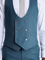 MOSS Blue Tailored Fit Teal Flannel Waistcoat - Image 3 of 3