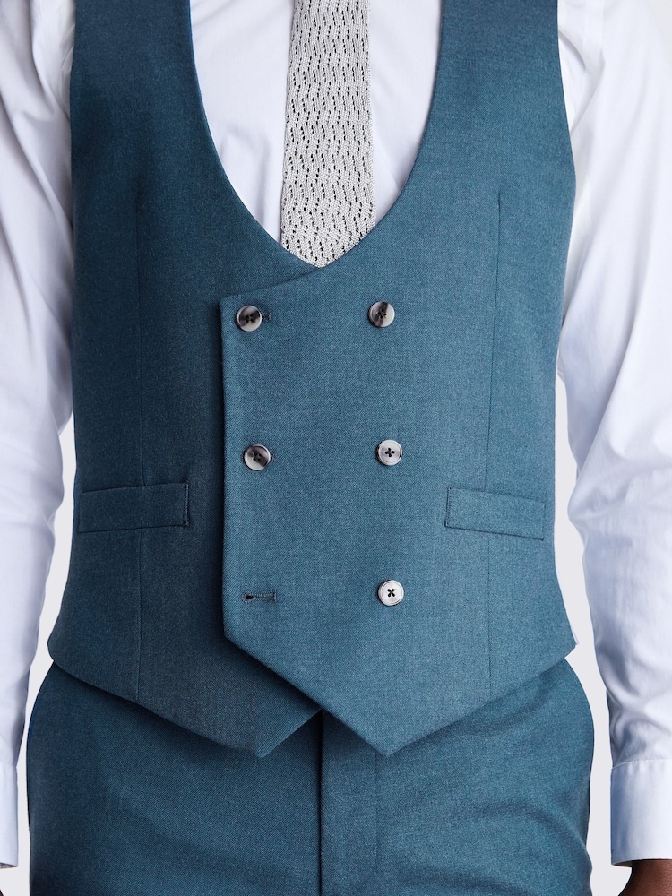 MOSS Blue Tailored Fit Teal Flannel Waistcoat - Image 3 of 3
