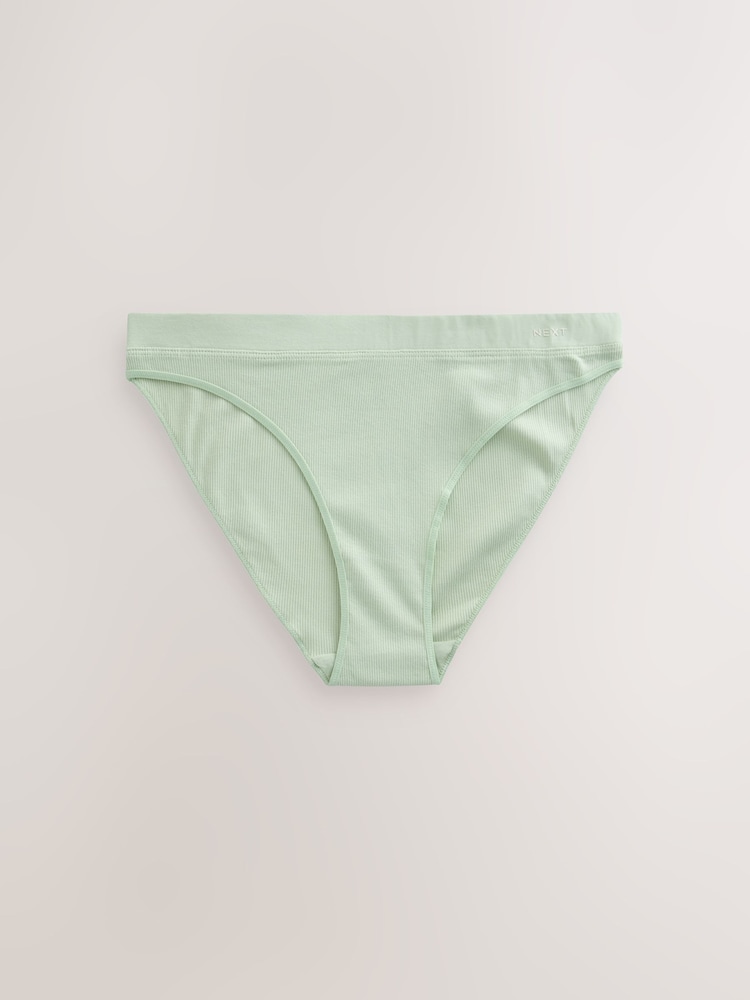 Green/Grey High Rise High Leg Cotton Rib Knickers 3 Pack - Image 8 of 10