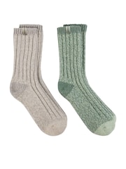 Totes Grey Ladies Chunky Wool Winter Boot Socks 2 Pack - Image 1 of 5
