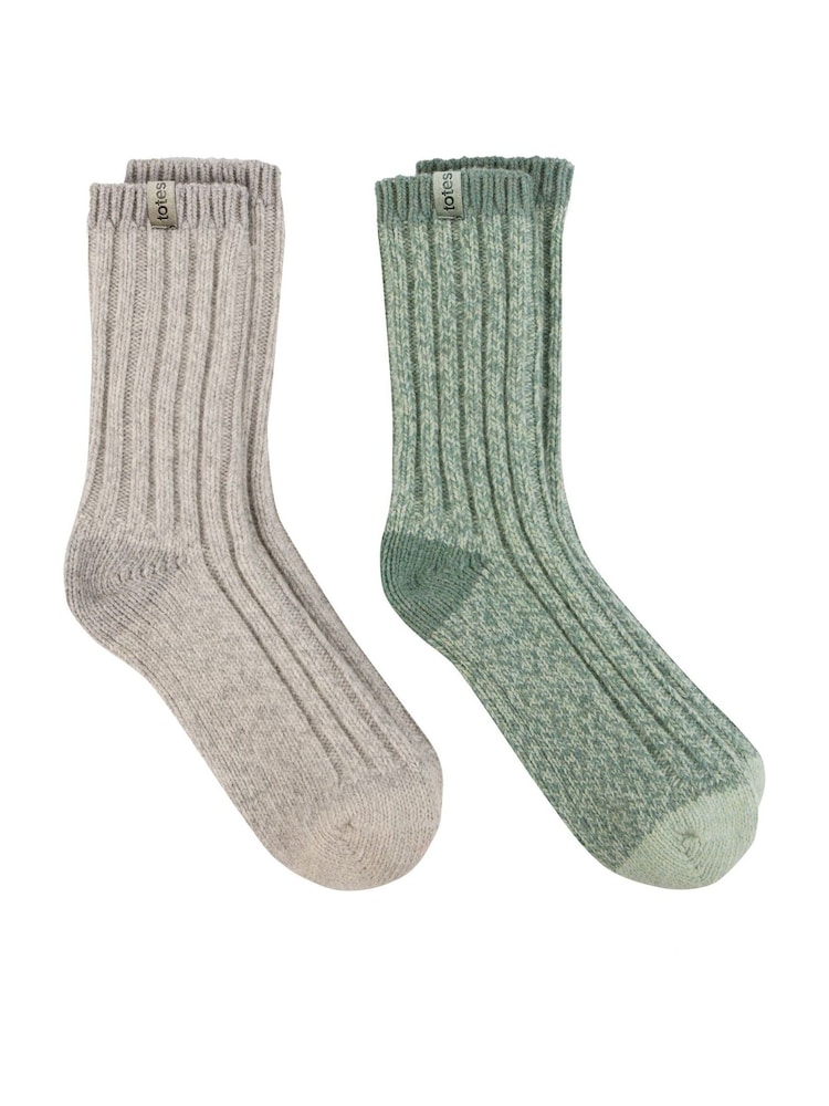 Totes Grey Ladies Chunky Wool Winter Boot Socks 2 Pack - Image 1 of 5