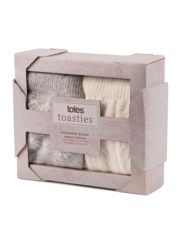 Totes Cream Ladies Cashmere Blend Ankle Socks 2 Pack - Image 2 of 5