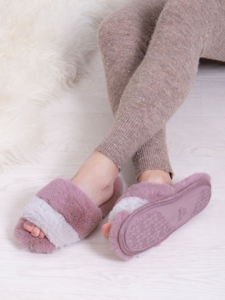 Totes Pink Ladies Totes Faux Fur Slider Slippers - Image 1 of 5