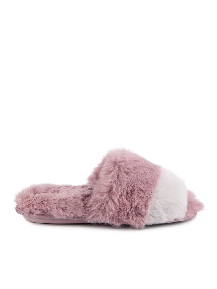 Totes Pink Ladies Totes Faux Fur Slider Slippers - Image 3 of 5