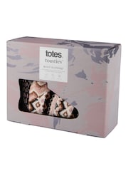 Totes Black Ladies Fairisle Knit Short Boot Slippers - Image 2 of 5