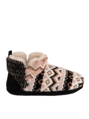 Totes Black Ladies Fairisle Knit Short Boot Slippers - Image 3 of 5