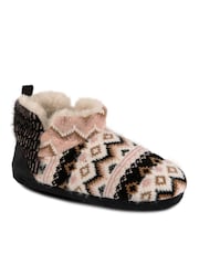 Totes Black Ladies Fairisle Knit Short Boot Slippers - Image 4 of 5