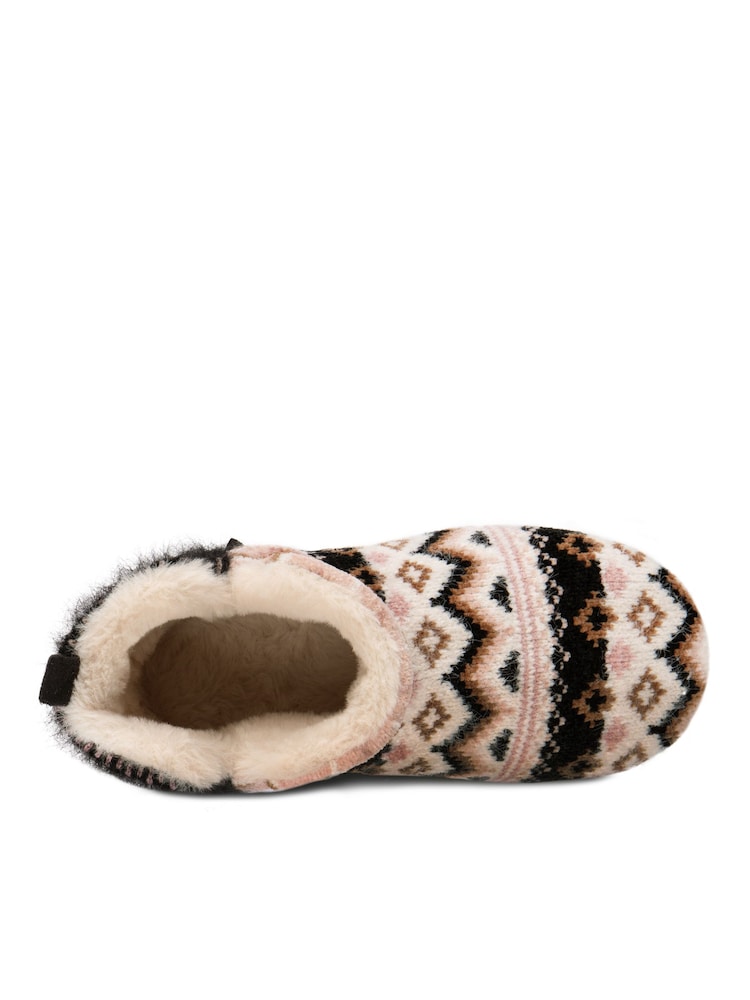 Totes Black Ladies Fairisle Knit Short Boot Slippers - Image 5 of 5