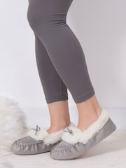 Totes Grey Ladies Sparkle Winter Moccasin Slippers - Image 1 of 5