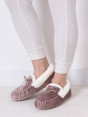 Totes Purple Ladies Velour Moccasin Slippers - Image 1 of 5