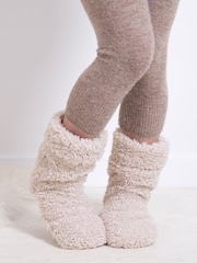 Totes Cream Ladies Faux Fur Slipper Sock Booties - Image 1 of 5