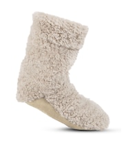 Totes Cream Ladies Faux Fur Slipper Sock Booties - Image 4 of 5