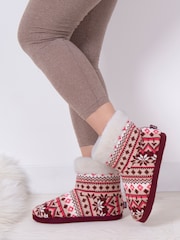 Totes Pink Ladies Fairisle Knit Boot Slippers - Image 1 of 5