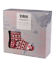 Totes Pink Ladies Fairisle Knit Boot Slippers - Image 2 of 5