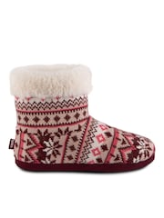 Totes Pink Ladies Fairisle Knit Boot Slippers - Image 3 of 5