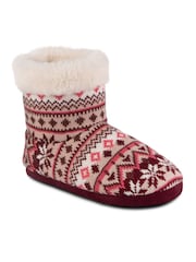 Totes Pink Ladies Fairisle Knit Boot Slippers - Image 4 of 5