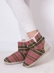 Totes Pink Ladies Tartan Check Boot Slippers - Image 1 of 5