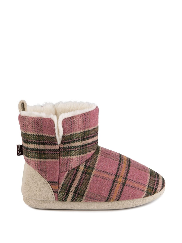 Totes Pink Ladies Tartan Check Boot Slippers - Image 2 of 5