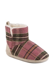 Totes Pink Ladies Tartan Check Boot Slippers - Image 3 of 5