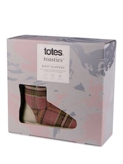 Totes Pink Ladies Tartan Check Boot Slippers - Image 5 of 5