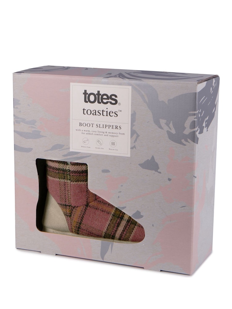 Totes Pink Ladies Tartan Check Boot Slippers - Image 5 of 5