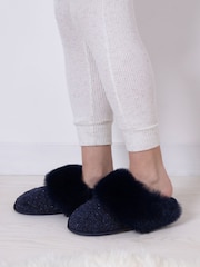 Totes Ladies Sparkle Faux Fur Mule Slippers - Image 1 of 5