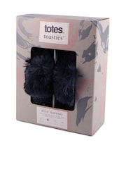 Totes Ladies Sparkle Faux Fur Mule Slippers - Image 2 of 5