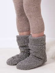 Totes Grey Ladies Faux Fur Slipper Sock Booties - Image 1 of 5
