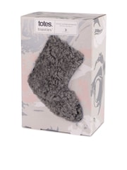 Totes Grey Ladies Faux Fur Slipper Sock Booties - Image 2 of 5