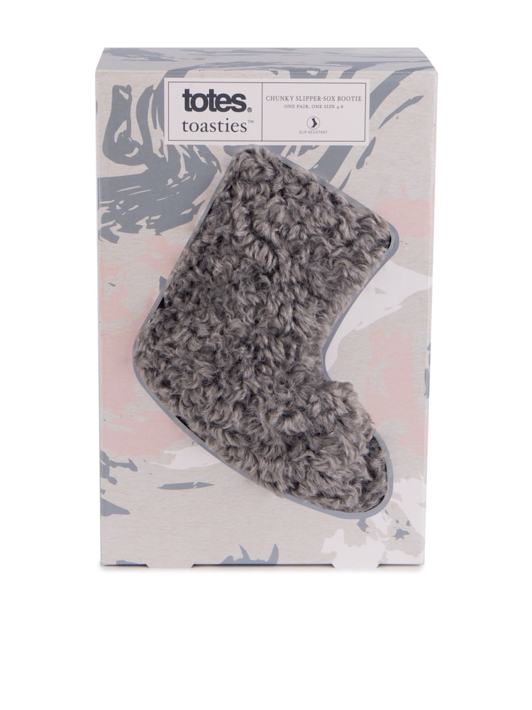 Totes Grey Ladies Faux Fur Slipper Sock Booties - Image 5 of 5