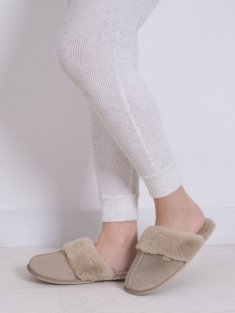 Totes Brown Ladies Velour Winter Mule Slippers - Image 1 of 5
