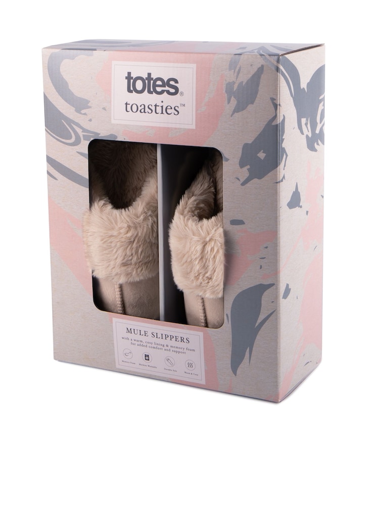 Totes Brown Ladies Velour Winter Mule Slippers - Image 2 of 5