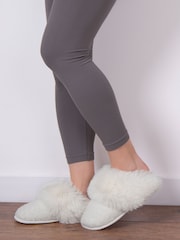 Totes Cream Ladies Sparkle Faux Fur Mule Slippers - Image 1 of 5