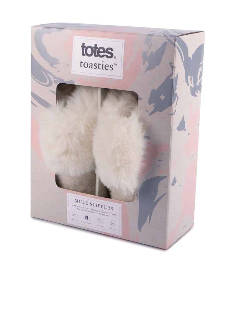Totes Cream Ladies Sparkle Faux Fur Mule Slippers - Image 2 of 5