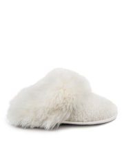 Totes Cream Ladies Sparkle Faux Fur Mule Slippers - Image 3 of 5