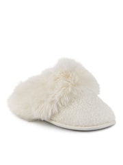 Totes Cream Ladies Sparkle Faux Fur Mule Slippers - Image 4 of 5