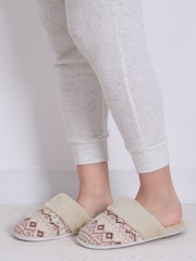 Totes Cream Ladies Knit Mule Slippers - Image 1 of 5