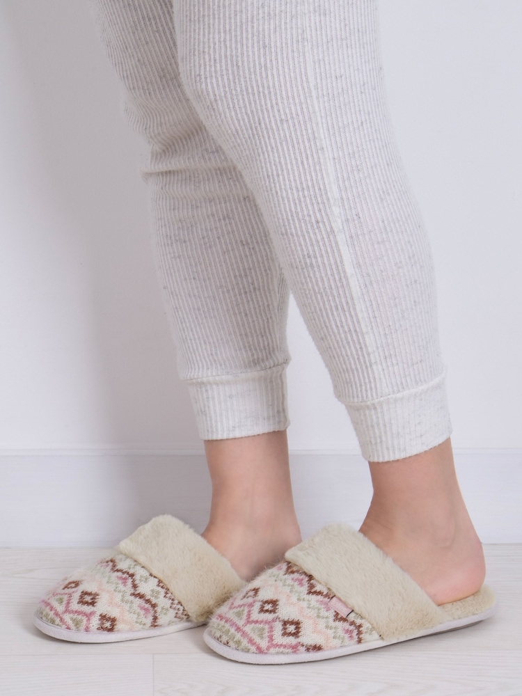 Totes Cream Ladies Knit Mule Slippers - Image 1 of 5