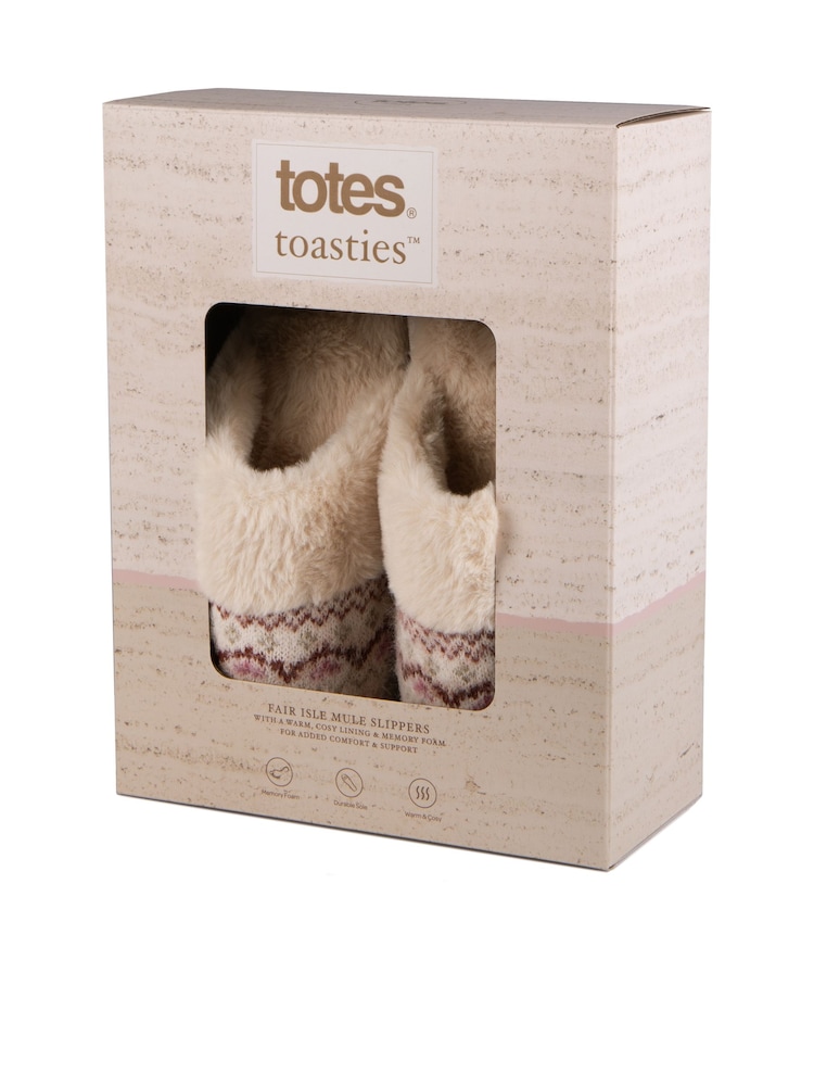 Totes Cream Ladies Knit Mule Slippers - Image 2 of 5