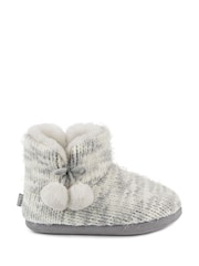 Totes Grey Ladies Knitted Boot Slippers with Pom Pom - Image 2 of 8