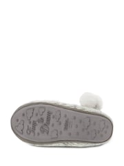 Totes Grey Ladies Knitted Boot Slippers with Pom Pom - Image 5 of 8