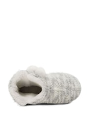 Totes Grey Ladies Knitted Boot Slippers with Pom Pom - Image 6 of 8