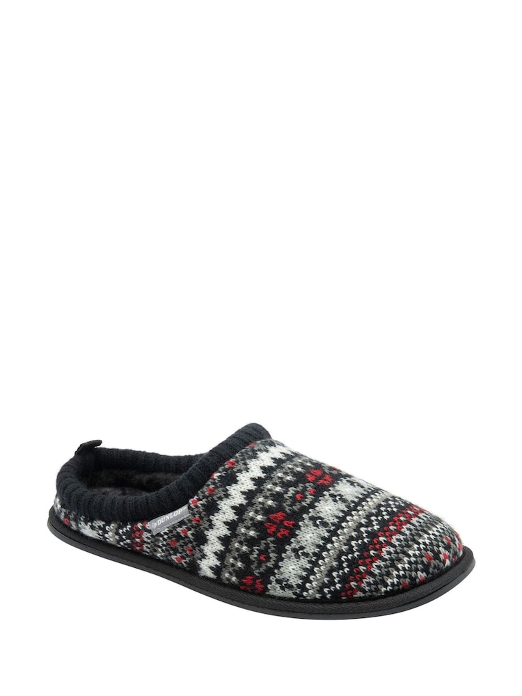 Dunlop White Mens Fairisle Pattern Warm Lined Slipper Mules - Image 1 of 4